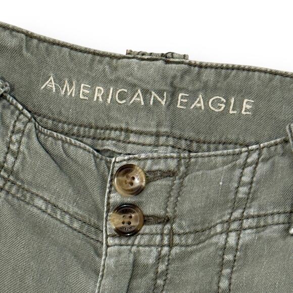 American Eagle Army Green Linen Blend Cargo Pants Womens 4 Distressed Grunge - Picture 6 of 15